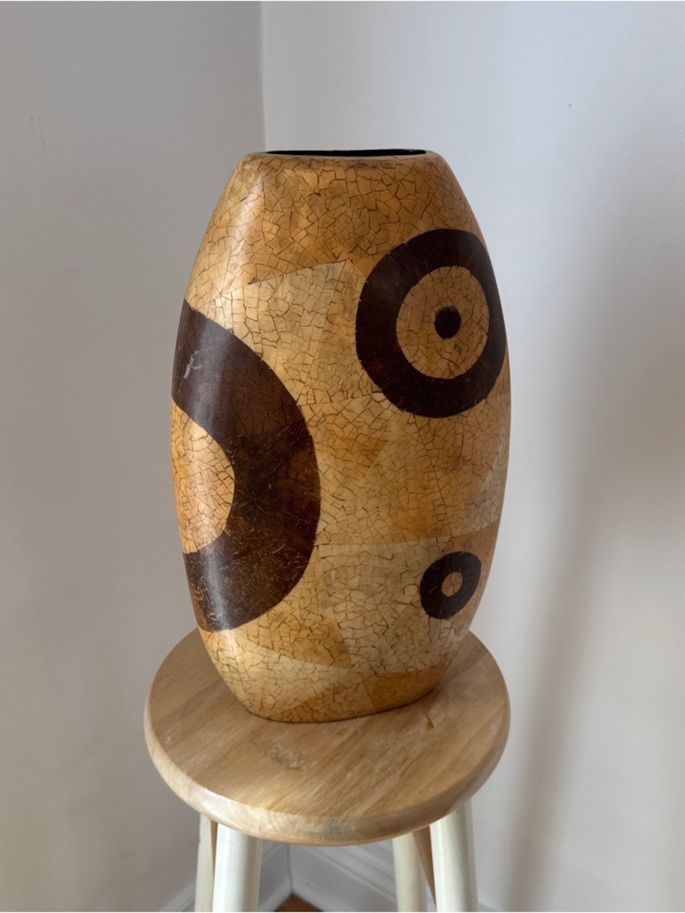 Decorative Vase with Geometric Circles - Tan & Dark Brown